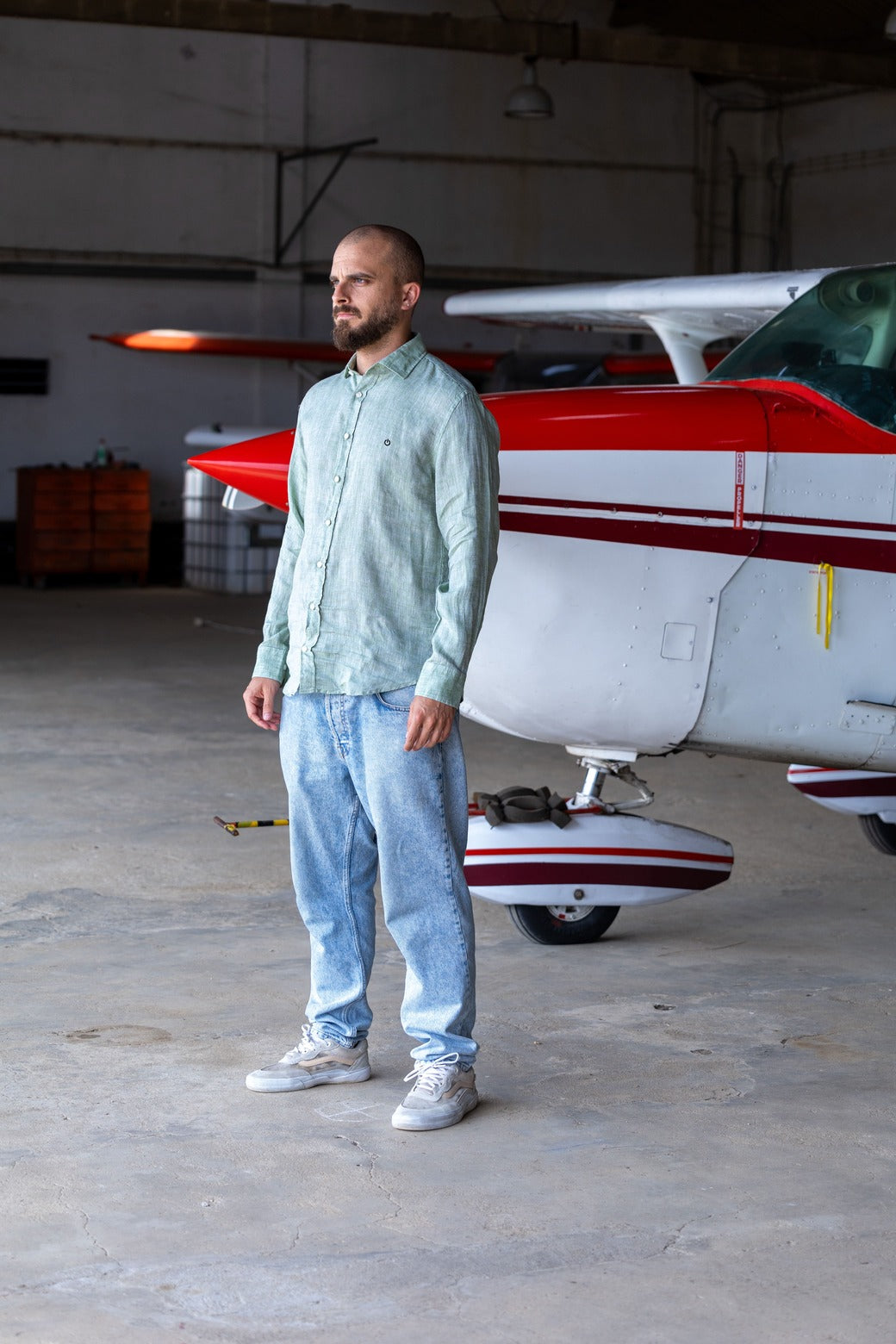 Power Off | Linen Button Shirt | Apple Green