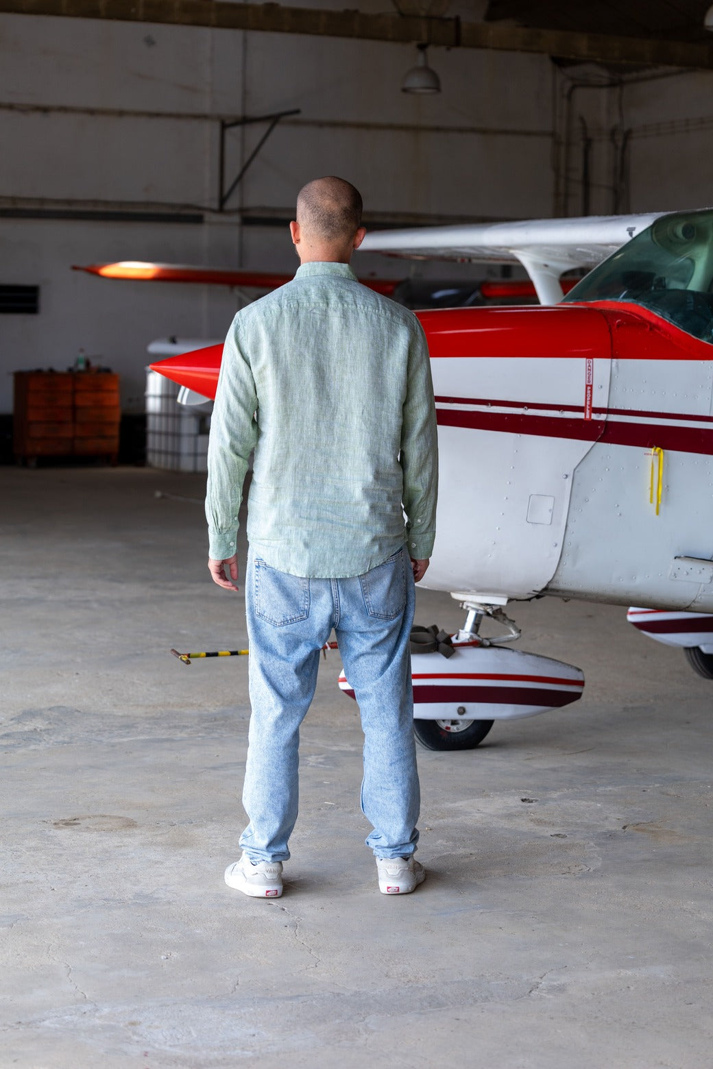 Power Off | Linen Button Shirt | Apple Green