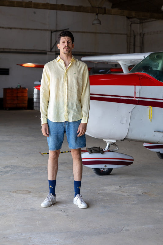 Palm Tree | Linen Button Shirt | Beach Yellow