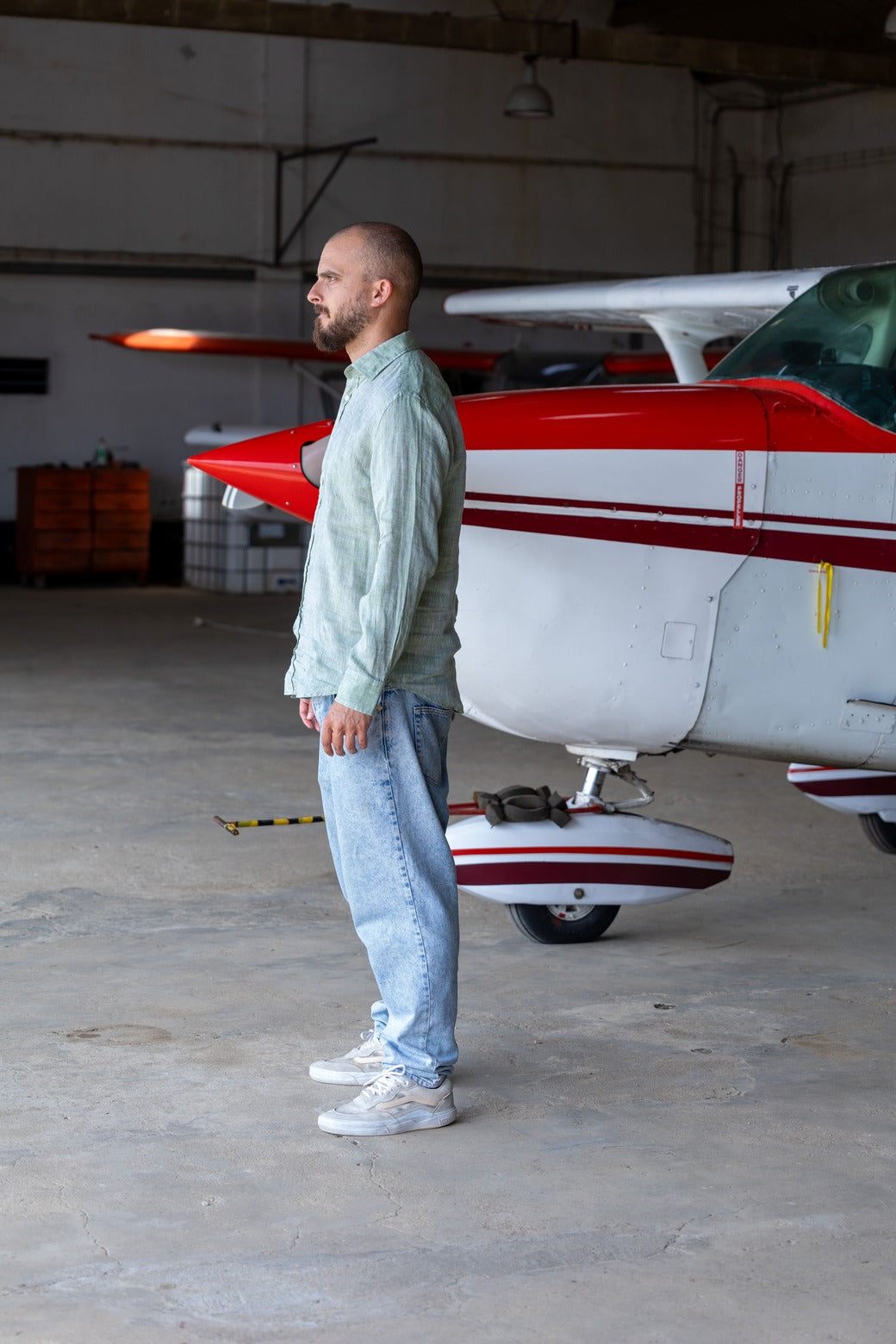 Power Off | Linen Button Shirt | Apple Green